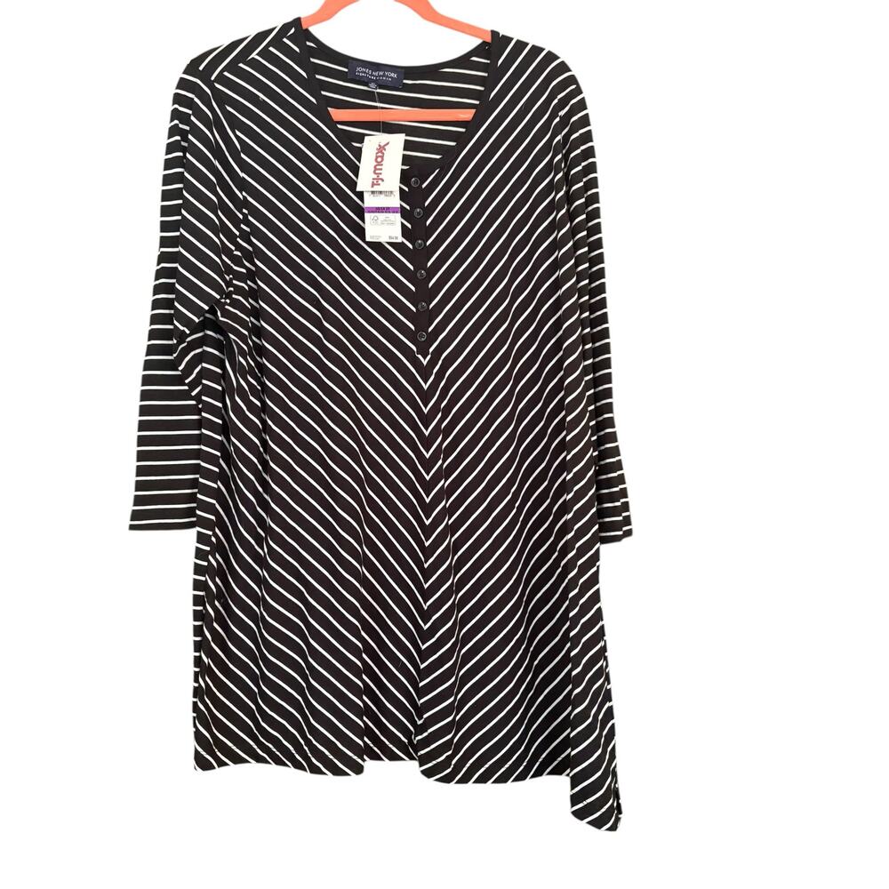 Jones New York NEW Top Striped Shirt Tunic 2X V-neck Flowy